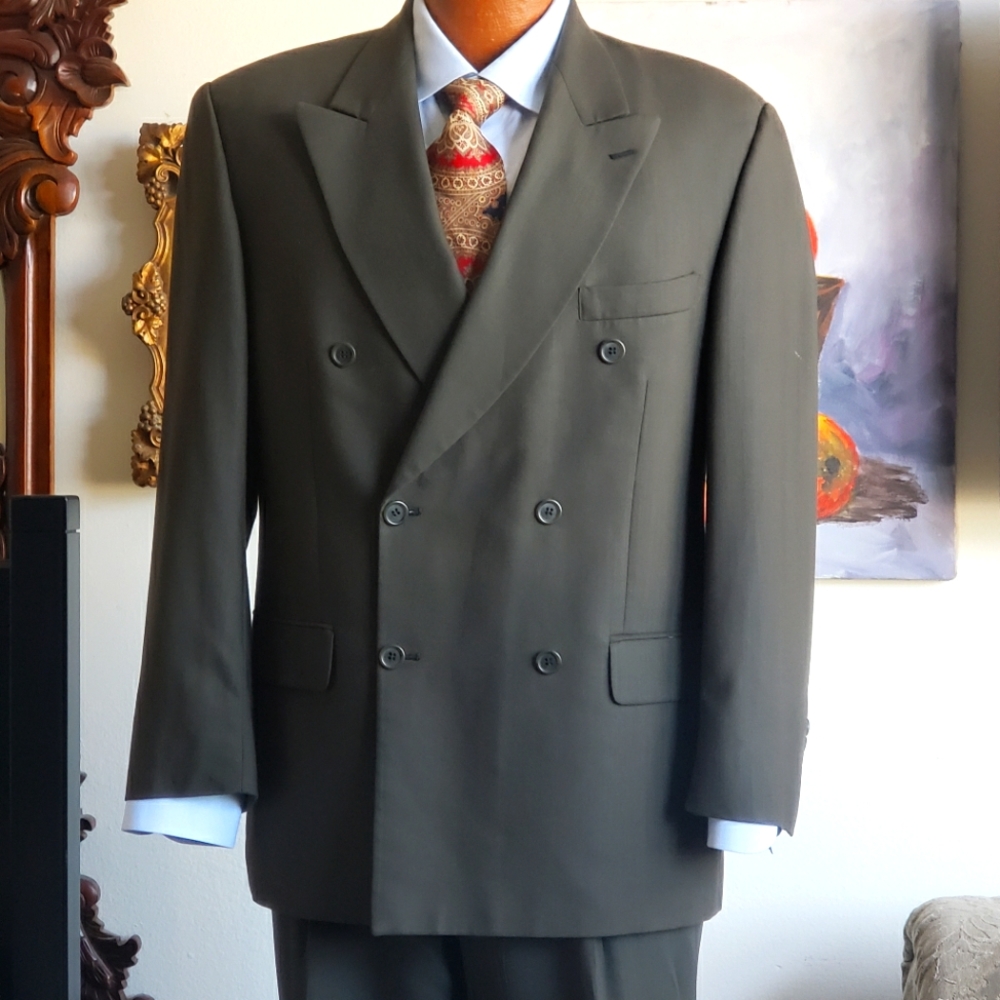 Joseph & Feiss Olive Double Breasted suit 40S jacket 34x32 trousers